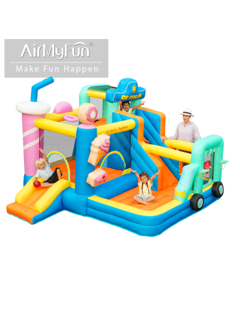 AirMyFun Φουσκωτό Τραμπολίνο Παγωτατζίδικο με δύο τσουλήθρες αναρρίχηση μπασκέτα και στόχο