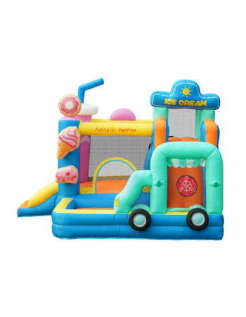 AirMyFun Φουσκωτό Τραμπολίνο Παγωτατζίδικο με δύο τσουλήθρες αναρρίχηση μπασκέτα και στόχο