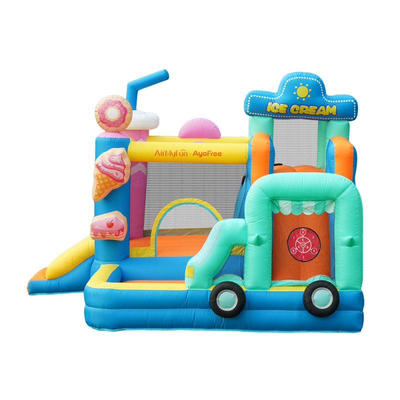 AirMyFun Φουσκωτό Τραμπολίνο Παγωτατζίδικο με δύο τσουλήθρες αναρρίχηση μπασκέτα και στόχο