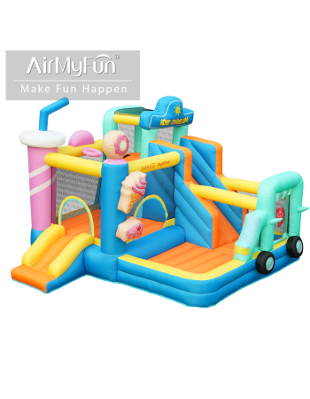 AirMyFun Φουσκωτό Τραμπολίνο Παγωτατζίδικο με δύο τσουλήθρες αναρρίχηση μπασκέτα και στόχο