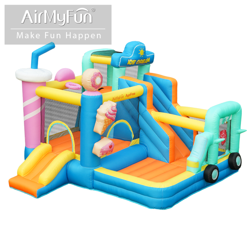 AirMyFun Φουσκωτό Τραμπολίνο Παγωτατζίδικο με δύο τσουλήθρες αναρρίχηση μπασκέτα και στόχο