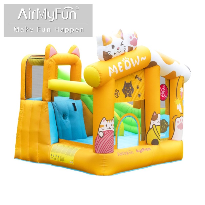 AirMyFun Φουσκωτό Τραμπολίνο Γατούλα με τσουλήθρα αναρρίχηση μπασκέτα και στόχο