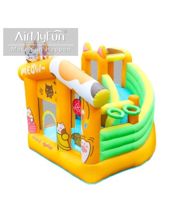 AirMyFun Φουσκωτό Τραμπολίνο Γατούλα με τσουλήθρα αναρρίχηση μπασκέτα και στόχο
