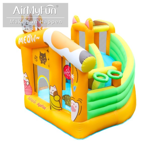 AirMyFun Φουσκωτό Τραμπολίνο Γατούλα με τσουλήθρα αναρρίχηση μπασκέτα και στόχο