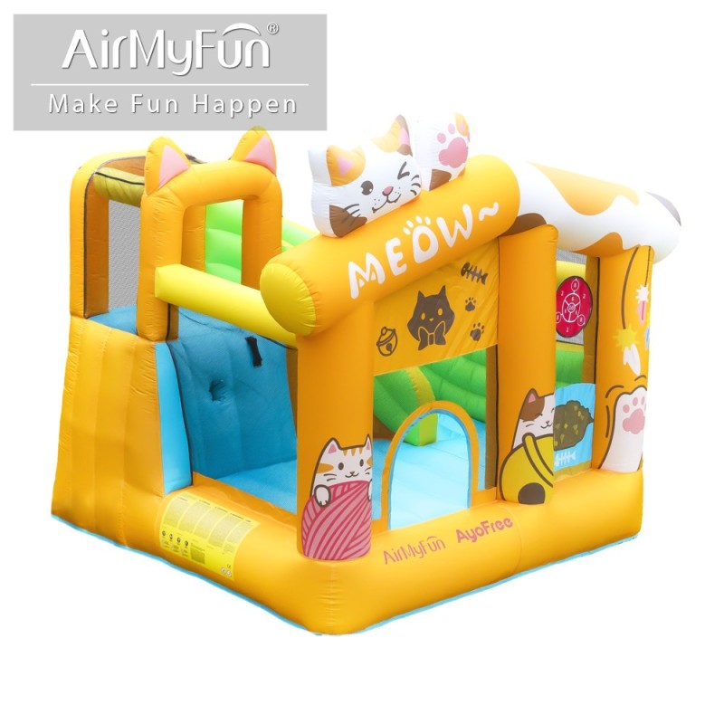 AirMyFun Φουσκωτό Τραμπολίνο Γατούλα με τσουλήθρα αναρρίχηση μπασκέτα και στόχο