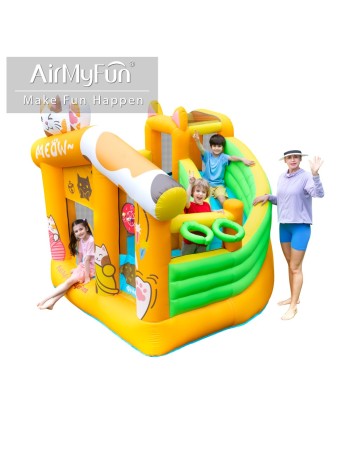 AirMyFun Φουσκωτό Τραμπολίνο Γατούλα με τσουλήθρα αναρρίχηση μπασκέτα και στόχο