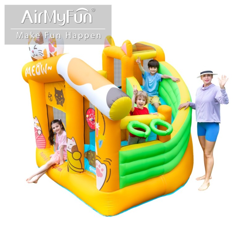 AirMyFun Φουσκωτό Τραμπολίνο Γατούλα με τσουλήθρα αναρρίχηση μπασκέτα και στόχο