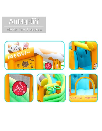 AirMyFun Φουσκωτό Τραμπολίνο Γατούλα με τσουλήθρα αναρρίχηση μπασκέτα και στόχο