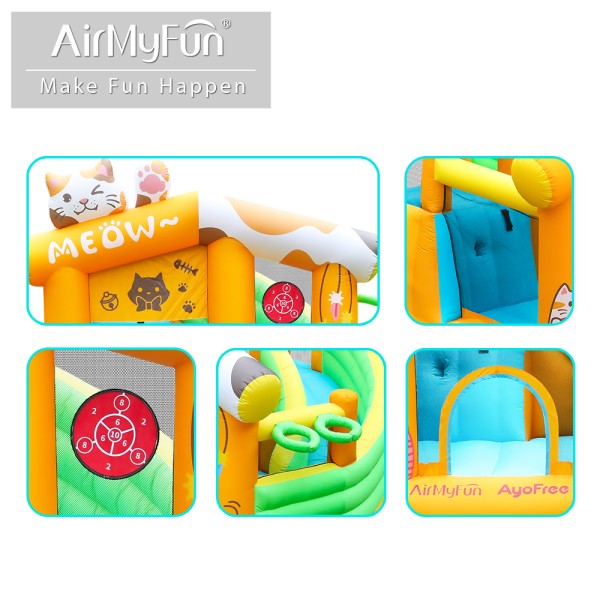 AirMyFun Φουσκωτό Τραμπολίνο Γατούλα με τσουλήθρα αναρρίχηση μπασκέτα και στόχο