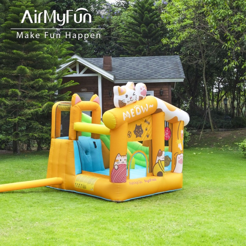 AirMyFun Φουσκωτό Τραμπολίνο Γατούλα με τσουλήθρα αναρρίχηση μπασκέτα και στόχο