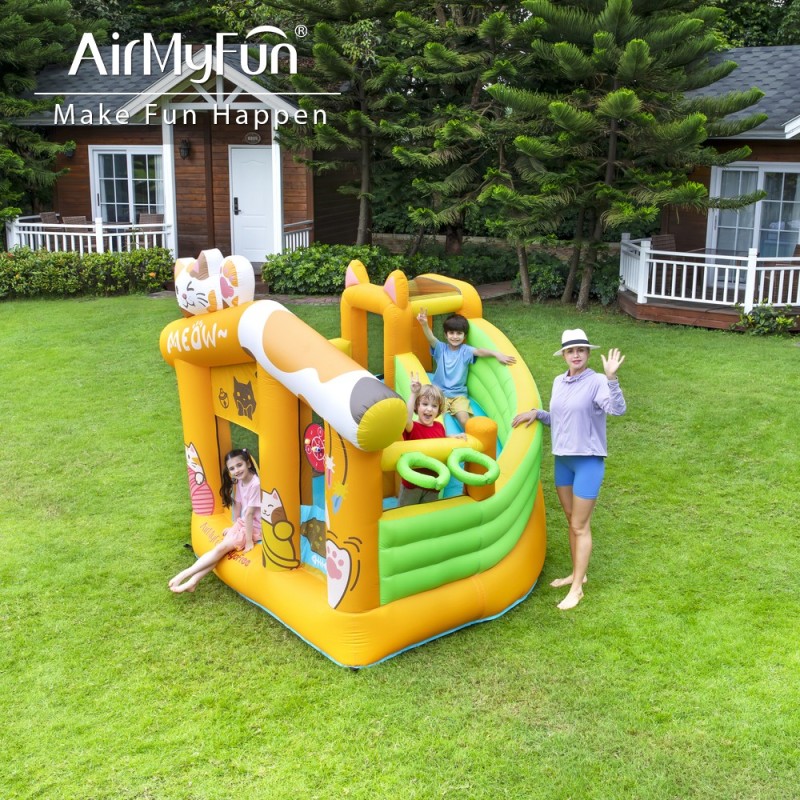 AirMyFun Φουσκωτό Τραμπολίνο Γατούλα με τσουλήθρα αναρρίχηση μπασκέτα και στόχο