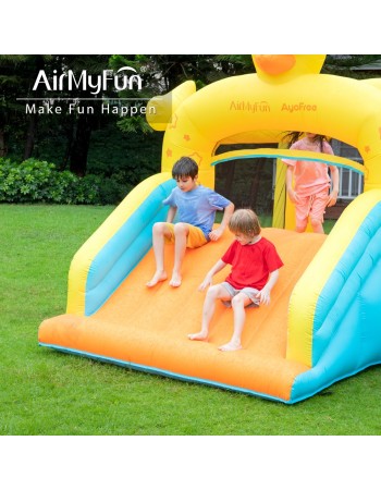 AirMyFun Φουσκωτό Τραμπολίνο Παπάκι με μεγάλη τσουλήθρα δύο μπασκέτες δύο στόχους και κρίκους