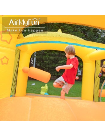 AirMyFun Φουσκωτό Τραμπολίνο Παπάκι με μεγάλη τσουλήθρα δύο μπασκέτες δύο στόχους και κρίκους