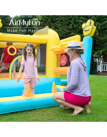 AirMyFun Φουσκωτό Τραμπολίνο Παπάκι με μεγάλη τσουλήθρα δύο μπασκέτες δύο στόχους και κρίκους