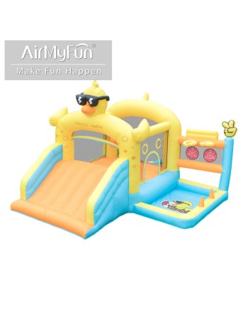 AirMyFun Φουσκωτό Τραμπολίνο Παπάκι με μεγάλη τσουλήθρα δύο μπασκέτες δύο στόχους και κρίκους