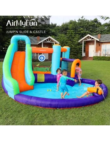 AirMyFun Φουσκωτό Τραμπολίνο με νεροτσουλήθρα αναρρ΄΄ιχηση πισίνα και νεροπίστολο