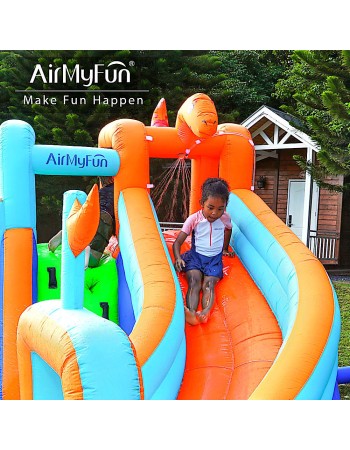 AirMyFun Φουσκωτό Τραμπολίνο με δύο νεροτσουλήθρες αναρρ΄΄ιχηση πισίνα νεροπίστολο τέρμα και μπασκέτα