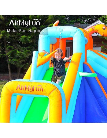 AirMyFun Φουσκωτό Τραμπολίνο με δύο νεροτσουλήθρες αναρρ΄΄ιχηση πισίνα νεροπίστολο τέρμα και μπασκέτα