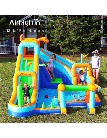 AirMyFun Φουσκωτό Τραμπολίνο με δύο νεροτσουλήθρες αναρρ΄΄ιχηση πισίνα νεροπίστολο τέρμα και μπασκέτα