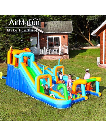 AirMyFun Φουσκωτό Τραμπολίνο με δύο νεροτσουλήθρες αναρρ΄΄ιχηση πισίνα νεροπίστολο τέρμα και μπασκέτα