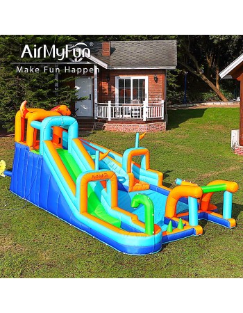 AirMyFun Φουσκωτό Τραμπολίνο με δύο νεροτσουλήθρες αναρρ΄΄ιχηση πισίνα νεροπίστολο τέρμα και μπασκέτα