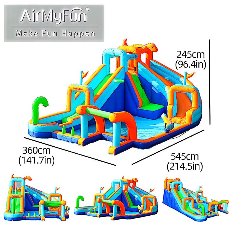 AirMyFun Φουσκωτό Τραμπολίνο με δύο νεροτσουλήθρες αναρρ΄΄ιχηση πισίνα νεροπίστολο τέρμα και μπασκέτα