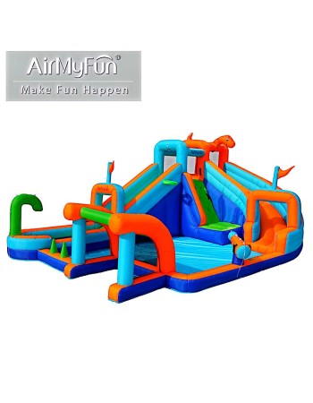 AirMyFun Φουσκωτό Τραμπολίνο με δύο νεροτσουλήθρες αναρρ΄΄ιχηση πισίνα νεροπίστολο τέρμα και μπασκέτα