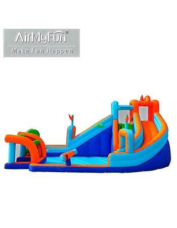 AirMyFun Φουσκωτό Τραμπολίνο με δύο νεροτσουλήθρες αναρρ΄΄ιχηση πισίνα νεροπίστολο τέρμα και μπασκέτα