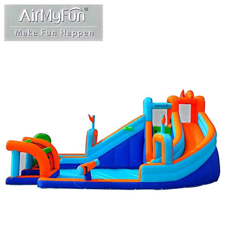 AirMyFun Φουσκωτό Τραμπολίνο με δύο νεροτσουλήθρες αναρρ΄΄ιχηση πισίνα νεροπίστολο τέρμα και μπασκέτα