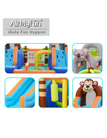 AirMyFun Φουσκωτό Τραμπολίνο Ζούγκλα με δύο τσουλήθρες με ύφασμα ολίσθησης  νεροπίστολο κρίκους εμπόδια σάκο του μποξ αναρρίχηση και μπασκέτα