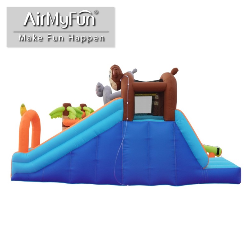 AirMyFun Φουσκωτό Τραμπολίνο Ζούγκλα με δύο τσουλήθρες με ύφασμα ολίσθησης  νεροπίστολο κρίκους εμπόδια σάκο του μποξ αναρρίχηση και μπασκέτα