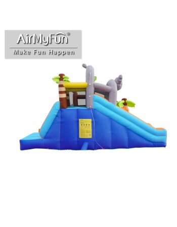 AirMyFun Φουσκωτό Τραμπολίνο Ζούγκλα με δύο τσουλήθρες με ύφασμα ολίσθησης  νεροπίστολο κρίκους εμπόδια σάκο του μποξ αναρρίχηση και μπασκέτα