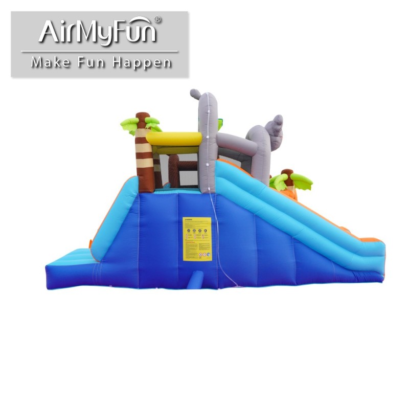 AirMyFun Φουσκωτό Τραμπολίνο Ζούγκλα με δύο τσουλήθρες με ύφασμα ολίσθησης  νεροπίστολο κρίκους εμπόδια σάκο του μποξ αναρρίχηση και μπασκέτα