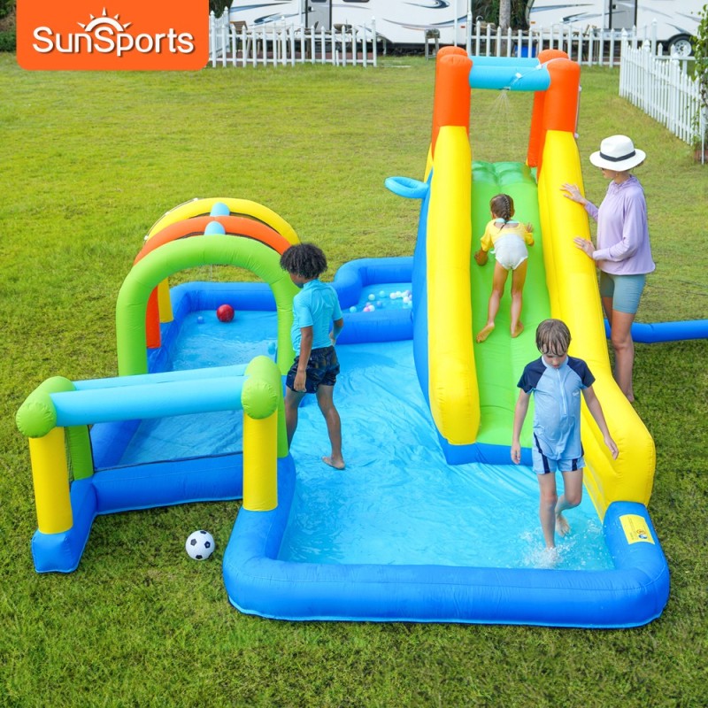 SunSports Φουσκωτό Τραμπολίνο με νεροτσουλήθρα αναρρίχηση τούνελ τέρμα μπασκέτα και μπαλοπισίνα