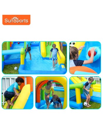 SunSports Φουσκωτό Τραμπολίνο με νεροτσουλήθρα αναρρίχηση τούνελ τέρμα μπασκέτα και μπαλοπισίνα