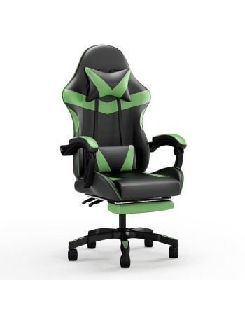 Καρέκλα γραφείου Gaming Δερματίνης με ανάκληση και υποπόδιο σε μαύρο με σκούρο πράσινο 116-126x62x62cm