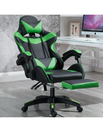 Καρέκλα γραφείου Gaming Δερματίνης με ανάκληση και υποπόδιο σε μαύρο με σκούρο πράσινο 116-126x62x62cm