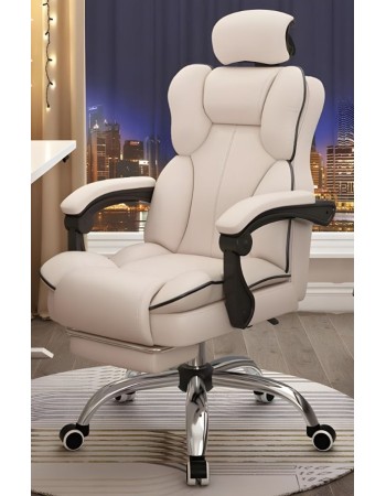 Καρέκλα Γραφείου Διευθυντική με μπράτσα και ανάκληση Δερματίνης λευκό 109-117x73x65cm