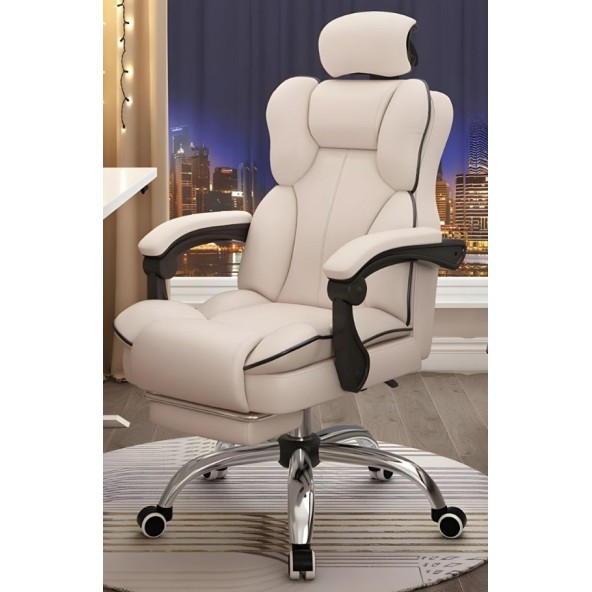 Καρέκλα Γραφείου Διευθυντική με μπράτσα και ανάκληση Δερματίνης λευκό 109-117x73x65cm