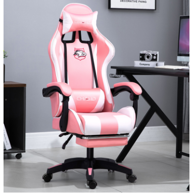 Καρέκλα Γραφείου Δερματίνης Gaming με υποπόδιο ροζ λευκό 112-122x60x48cm