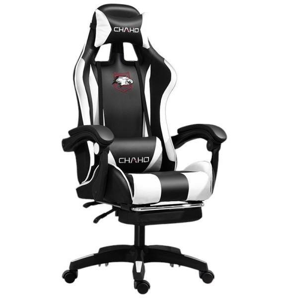 Καρέκλα Γραφείου Δερματίνης Gaming με υποπόδιο μαύρη λευκή 112-122x60x48cm