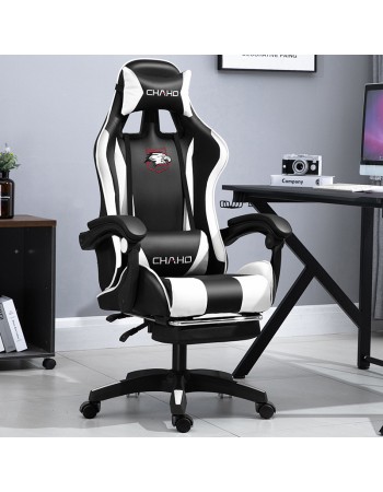 Καρέκλα Γραφείου Δερματίνης Gaming με υποπόδιο μαύρη λευκή 112-122x60x48cm