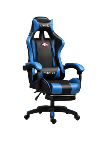 Καρέκλα Γραφείου Δερματίνης Gaming με υποπόδιο μαύρη μπλε 112-122x60x48cm
