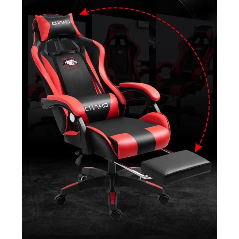 Καρέκλα Γραφείου Δερματίνης Gaming με υποπόδιο μαύρη μπλε 112-122x60x48cm