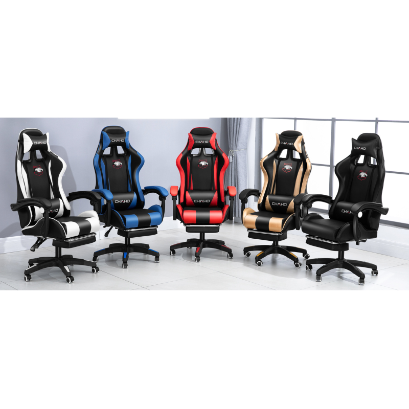 Καρέκλα Γραφείου Δερματίνης Gaming με υποπόδιο μαύρη μπλε 112-122x60x48cm