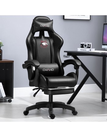Καρέκλα Γραφείου Δερματίνης Gaming με υποπόδιο μαύρη 112-122x60x48cm