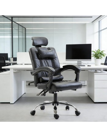 Καρέκλα Γραφείου Δερματίνης με μπράτσα και ανάκληση  Μαύρη 113-121x69x64cm