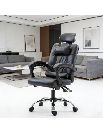 Καρέκλα Γραφείου Δερματίνης με μπράτσα και ανάκληση  Μαύρη 113-121x69x64cm