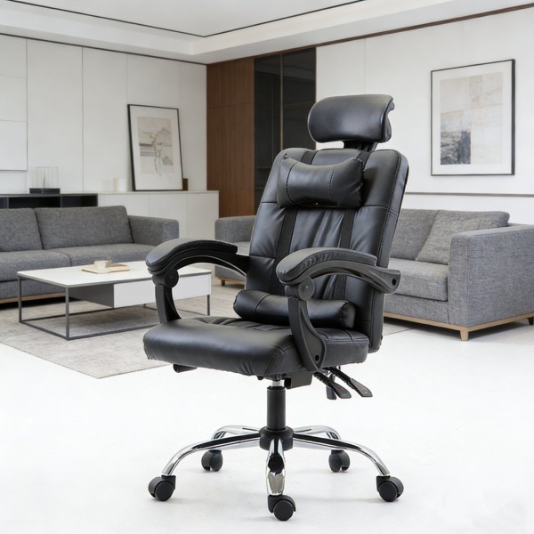 Καρέκλα Γραφείου Δερματίνης με μπράτσα και ανάκληση  Μαύρη 113-121x69x64cm