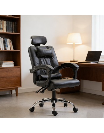 Καρέκλα Γραφείου Δερματίνης με μπράτσα και ανάκληση  Μαύρη 113-121x69x64cm